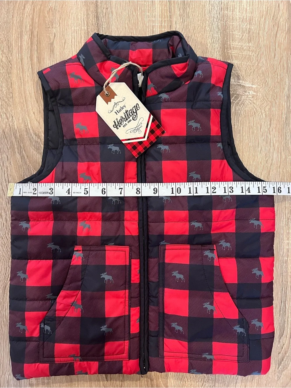 Hatley Heritage Boys Size 6 Buffalo Plaid Quilted Puffer Vest Moose NWT